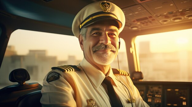 Closeup portrait d'un pilote dans le cockpit d'un avion