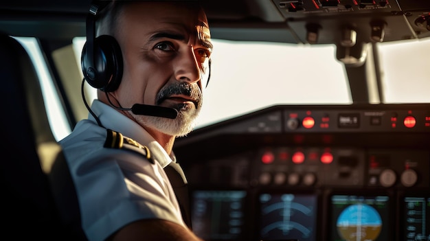 Closeup portrait d'un pilote dans le cockpit d'un avion