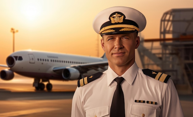 Closeup portrait d'un pilote à l'extérieur d'un avion