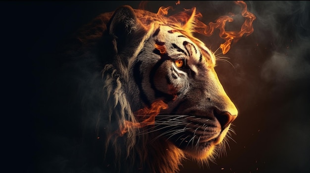 Closeup portrait d'un tigre sur un fond sombre avec ai smokegenerative