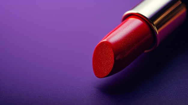 Photo closeup rouge à lèvres rouge sur fond violet dans le style de la photographie de l'industrie de la beauté
