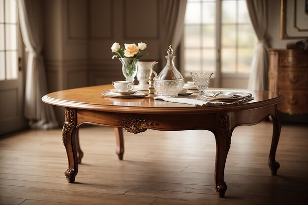 CloseUp d'une table en bois vide au milieu d'une beauté intemporelle