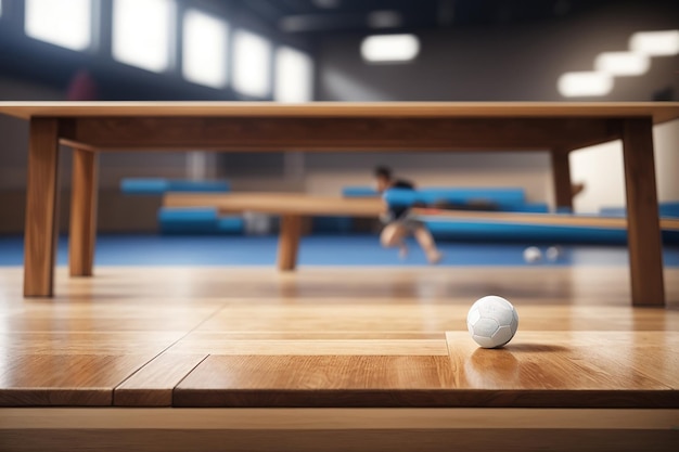 CloseUp d'une table en bois vide au milieu de la dynamique du sport