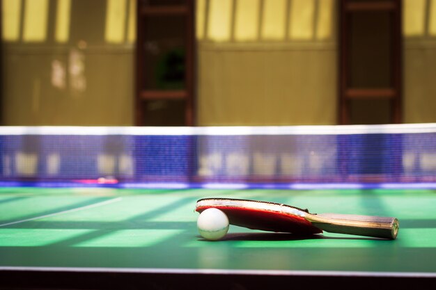 Closeup tabletennis equipment on table.