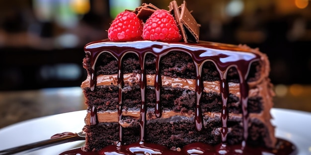 CloseUp Tranche De Gâteau Au Chocolat Ganache Au Chocolat Indulgence Irrésistible