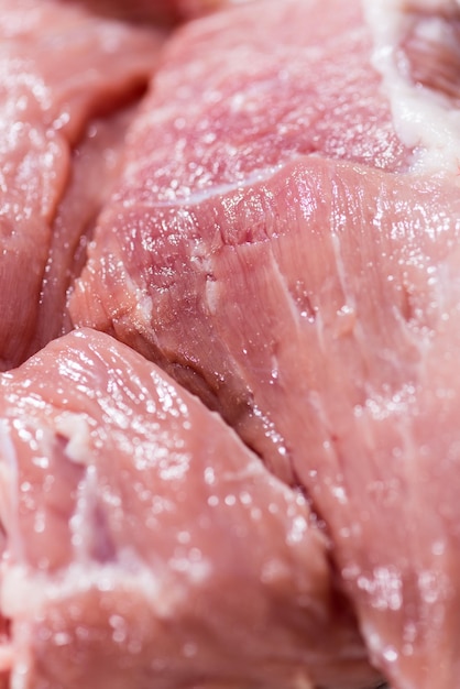 Closeup vue de dessus morceau de viande crue fraîche de porc