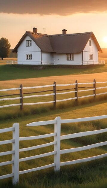 Photo une clôture blanche avec une clouette blanche et une maison avec une clóture blanche