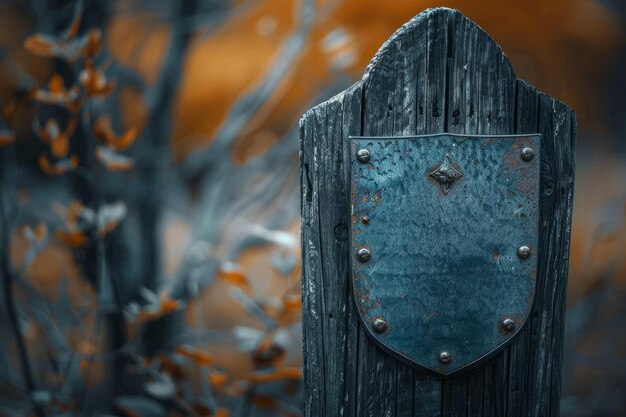 Photo une clôture en bois avec un bouclier métallique