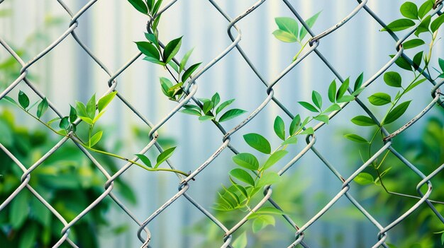 Photo une clôture en chaîne avec des plantes vertes qui poussent à travers