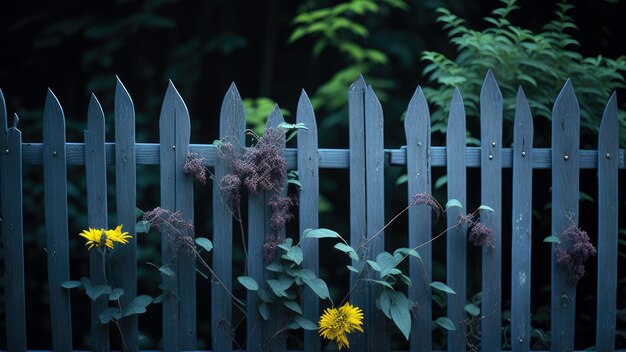 Une clôture avec une fleur jaune qui pousse à travers elle