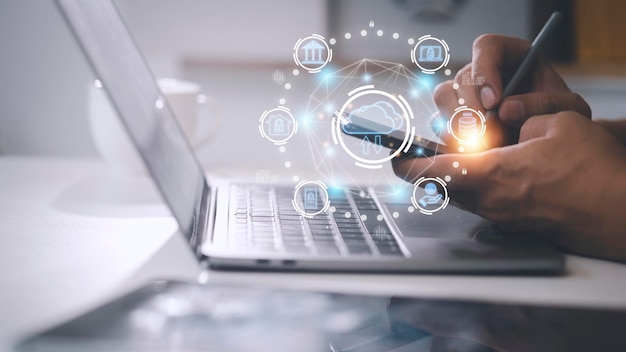 Le cloud computing est un type de technologie qui vous permet de stocker le stockage d'informations Concept de réseau et de service Internet