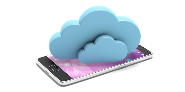 Cloud computing Nuages bleus sur un smartphone isolé sur fond blanc illustration 3d