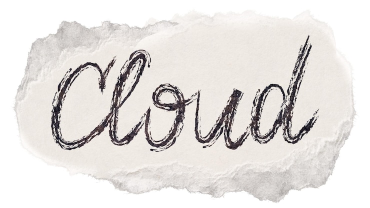 Photo cloud png autocollant mot déchiré papier typographie fond transparent