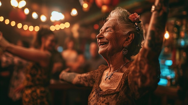 Photo clousup d'un aîné tatoué de 80 ans à une fête