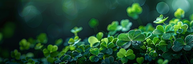 Clover à quatre feuilles sur Shamrock Arrière-plan pour la fête de Saint-Patrick