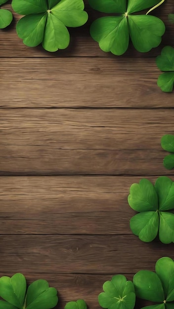 Clover vert à quatre feuilles sur fond de bois