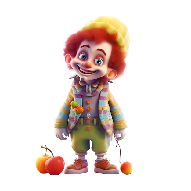 Clown aux pommes isolé sur fond blanc illustration 3d