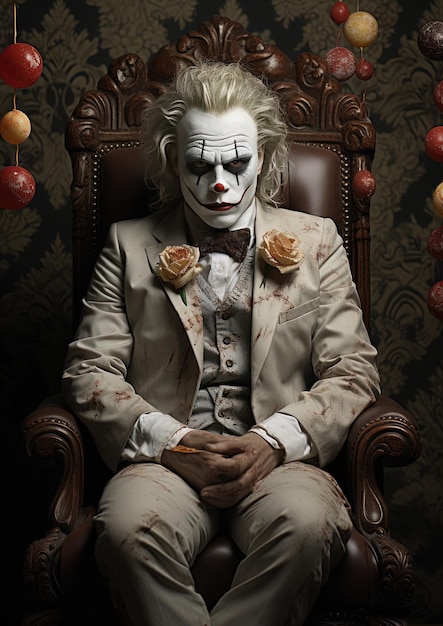 Photo un clown avec un costume blanc et une cravate