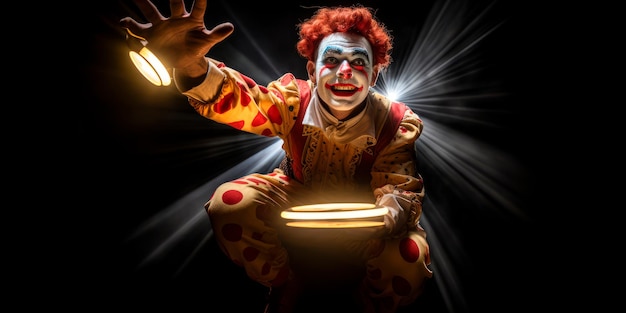 Photo un clown dans l'anneau central sous un projecteur au cirque