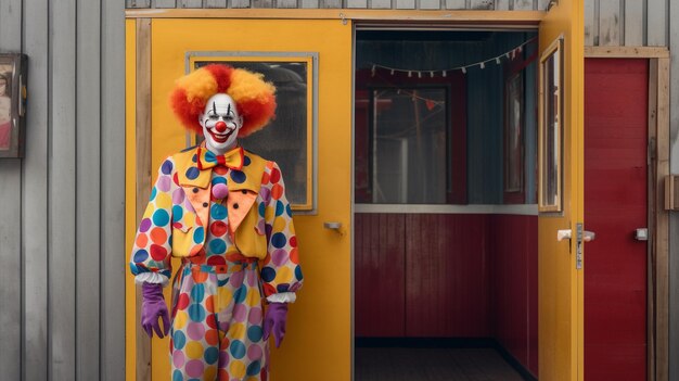 Photo un clown effrayant debout dans la porte.