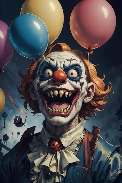 clown effrayant d'horreur avec de longues dents pointues