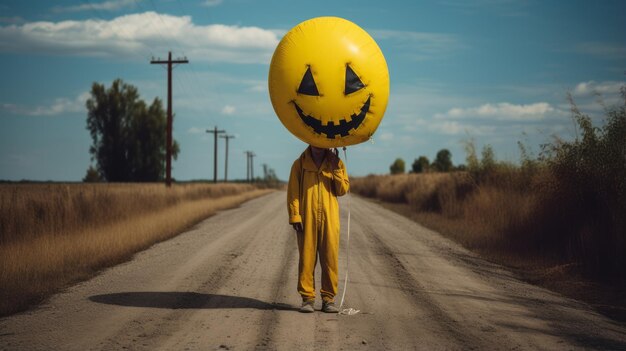 Clown étrange avec un parapluie jaune foncé et noir Lofi esthétique