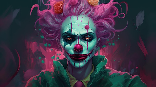 Photo un clown fou avec un maquillage coloré concept fantastique peinture d'illustration ai générative