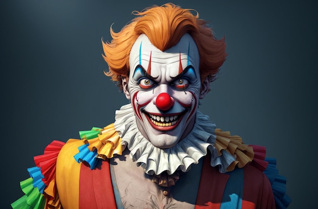 Clown masculin avec une expression effrayante sur le visage Portrait d'un bouffon terrible dans un style lumineux AI générative