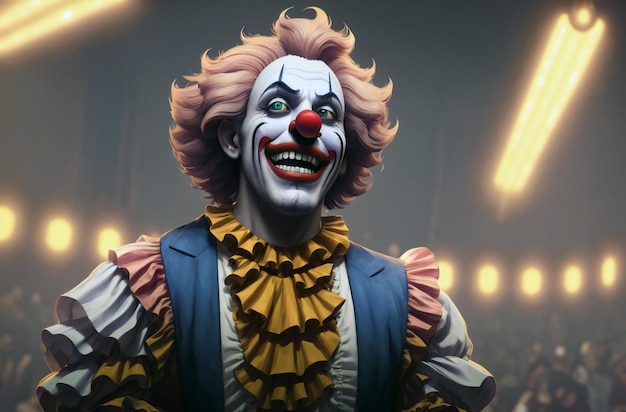Clown masculin Portrait de bouffon heureux dans un style lumineux AI générative