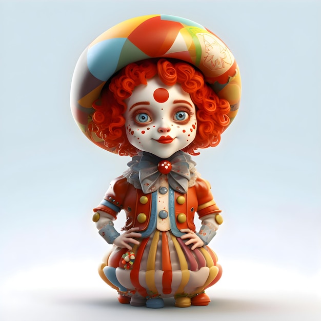 Clown mignon avec un visage peint dans un rendu 3D de chapeau