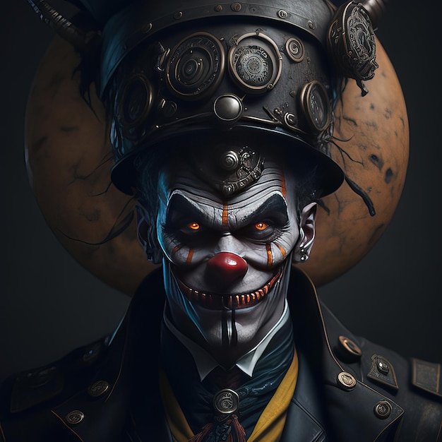 Un clown avec un nez rouge et un chapeau qui dit "le clown".