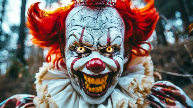 Le clown sinistre aux cheveux roux et au maquillage