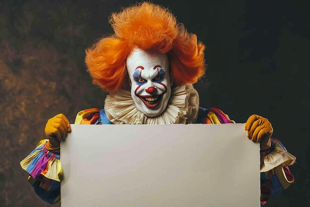 Photo un clown tenant une feuille de papier blanche qui dit clown