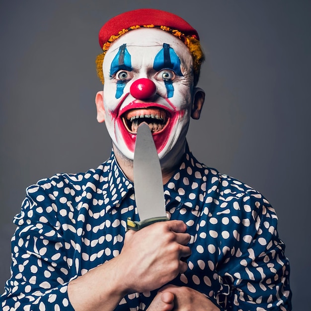 Photo clown tueur avec un couteau fier de lui