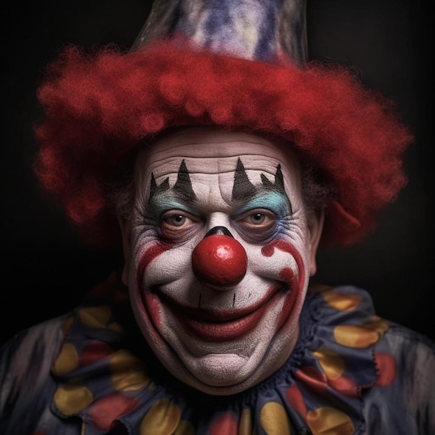 Photo un clown avec un visage rouge et un visage de clown avec un fond bleu et blanc.