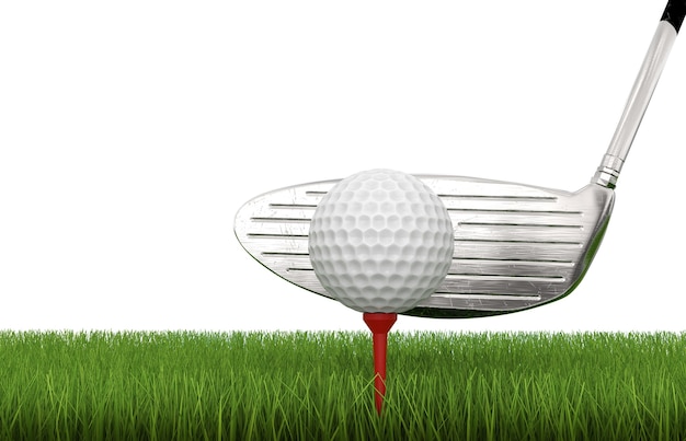 Club de golf de rendu 3D avec balle de golf sur le tee