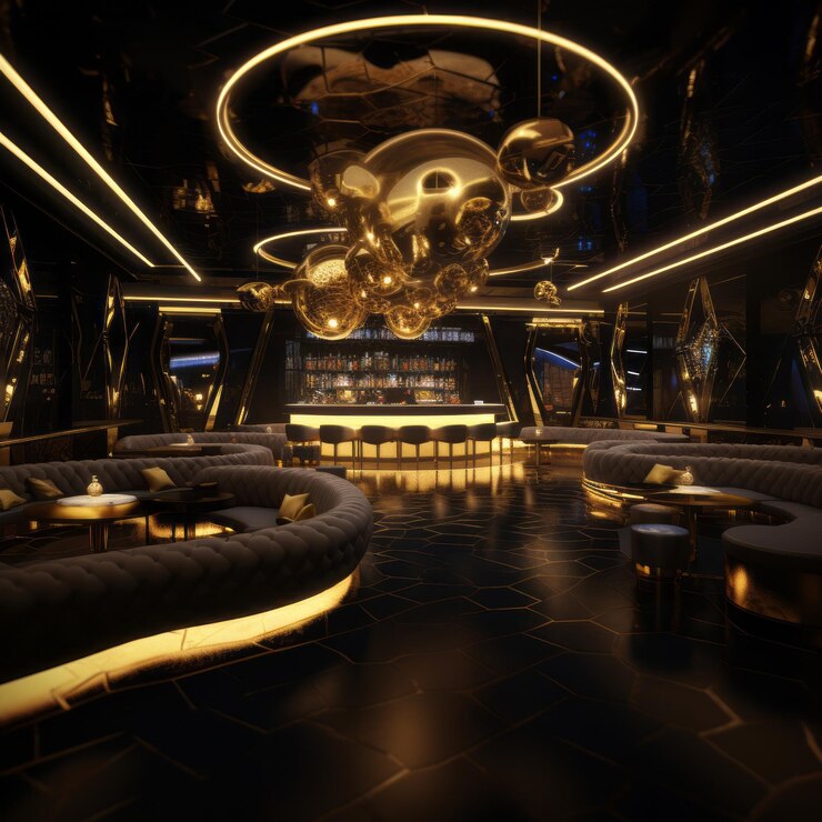 Photo un club noir d'or exquis avec de beaux fêtards et une atmosphère enchanteuse