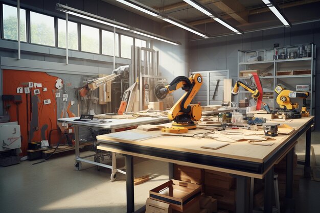 Club de robotique du lycée avec des étudiants construisant un 00359 01