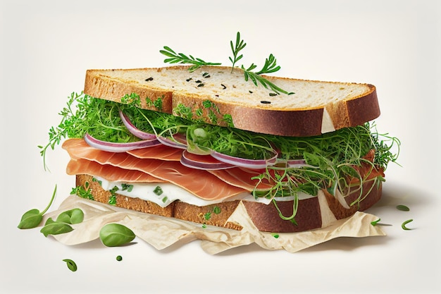 Club sandwich avec tranches de jambon et herbes Generative AI