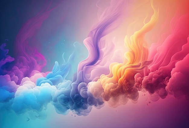 Clubs d'encre de fumée néon multicolore Une explosion une explosion de peinture holi Résumé fond clair pastel psychédélique Rendu 3D généré par l'IA