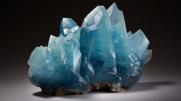 Cluster de cristaux bleus translucides en couches avec des bords déchiquetés