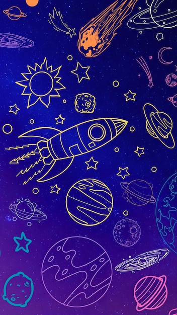 Cluster de planètes Papier peint Arrière-plan bleu foncé avec plusieurs petites planètes éparpillées partout