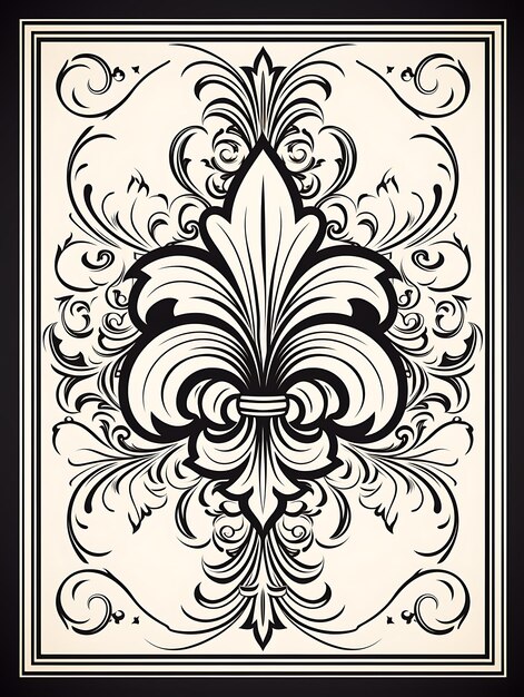 Photo cnc découpé au laser fleur de lis cadre un classique fleur de lis motif cadre avec r tatouage contour plat