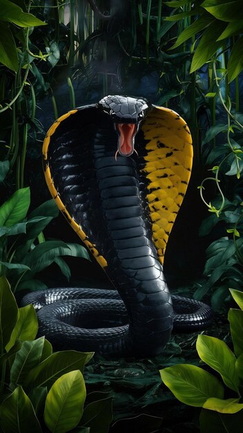 Le cobra jaune-noir dans la jungle