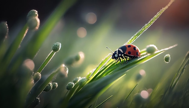 Une coccinelle sur un brin d'herbe