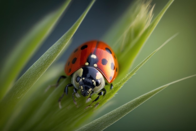 Une coccinelle sur un brin d'herbe