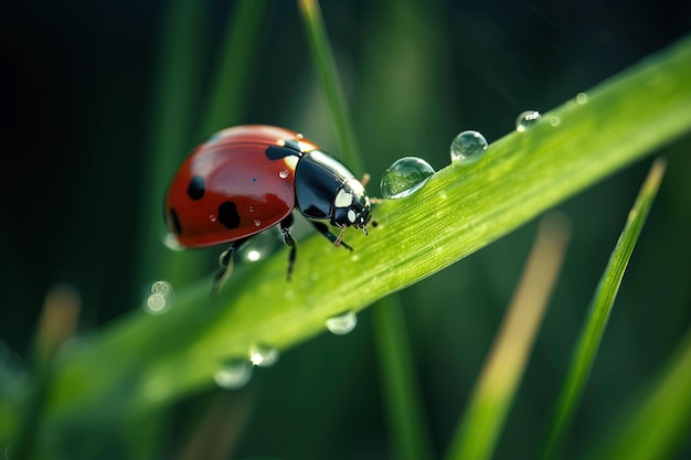 Une coccinelle sur un brin d'herbe