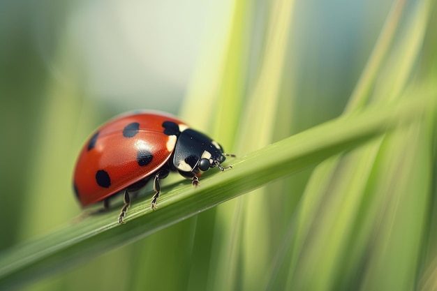 Une coccinelle sur un brin d'herbe