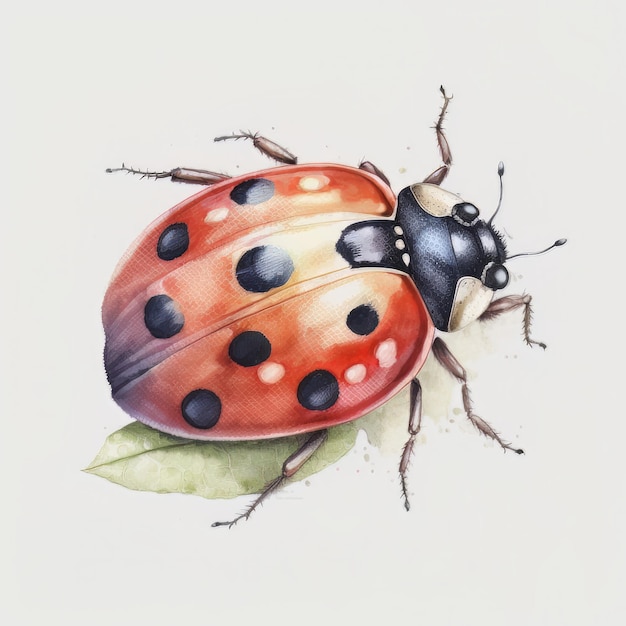 Coccinelle de dessin animé aquarelle mignon sur fond blanc Illustration AI Générative