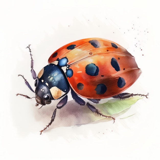 Coccinelle de dessin animé aquarelle mignon sur fond blanc Illustration AI Générative